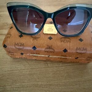 MCM 55mm Cat Eye Sunglasses with teal gradient lenses and case